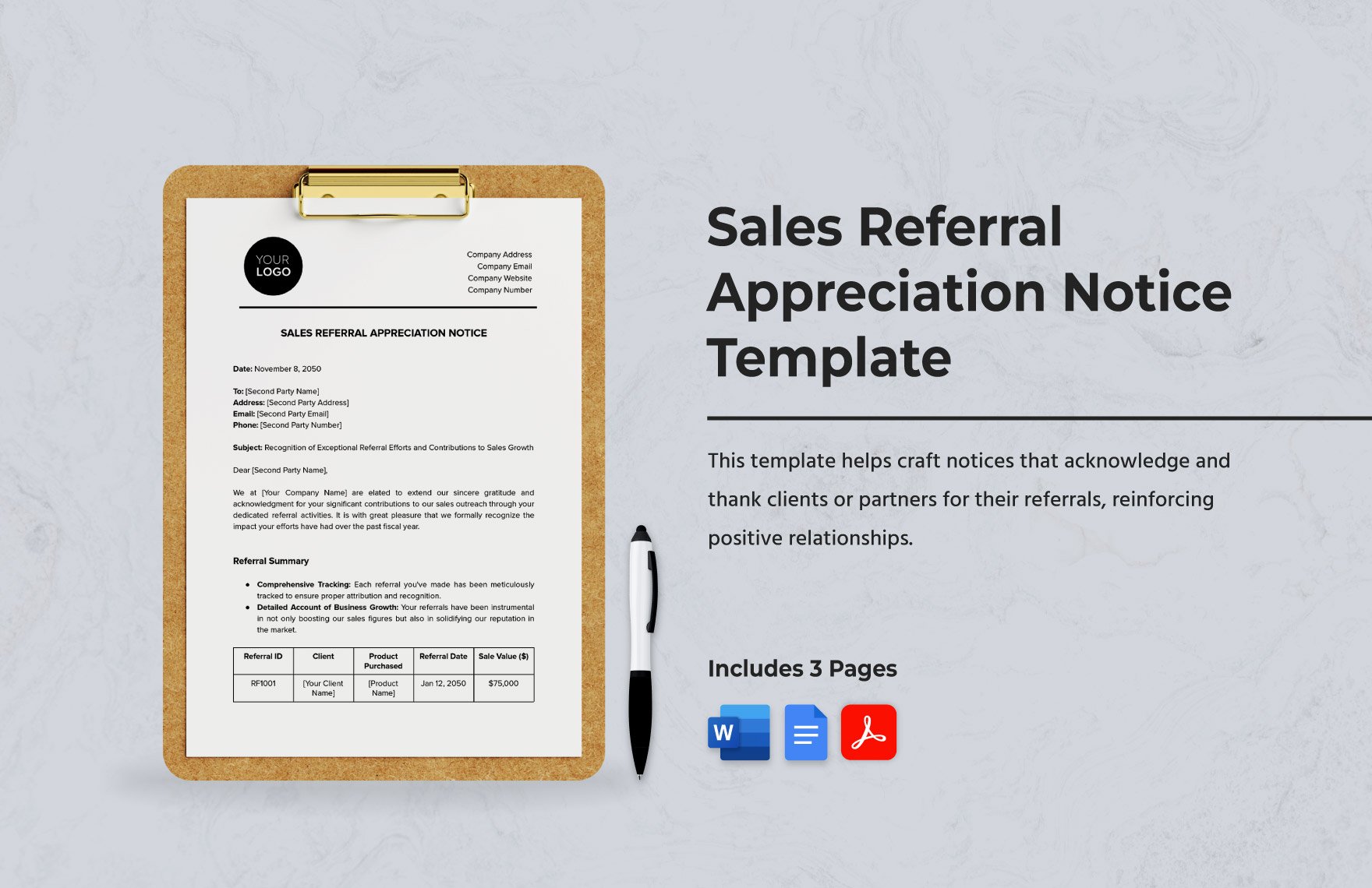 Sales Referral Appreciation Notice Template