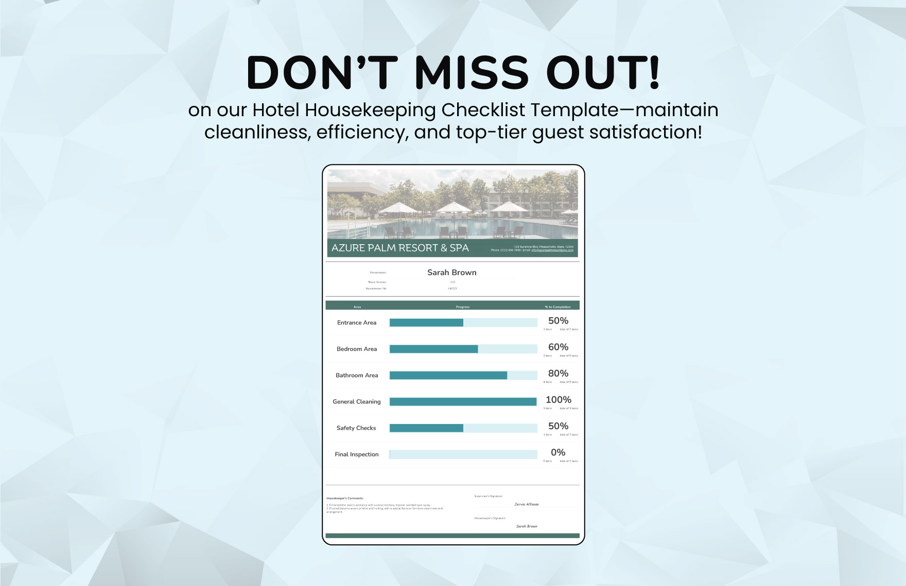 Hotel Housekeeping Checklist Template