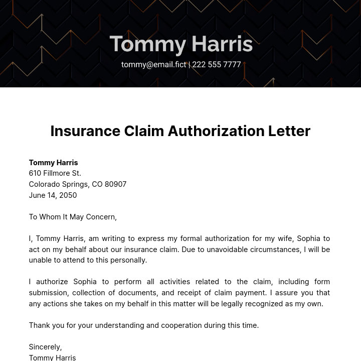 Insurance Claim Authorization Letter Template