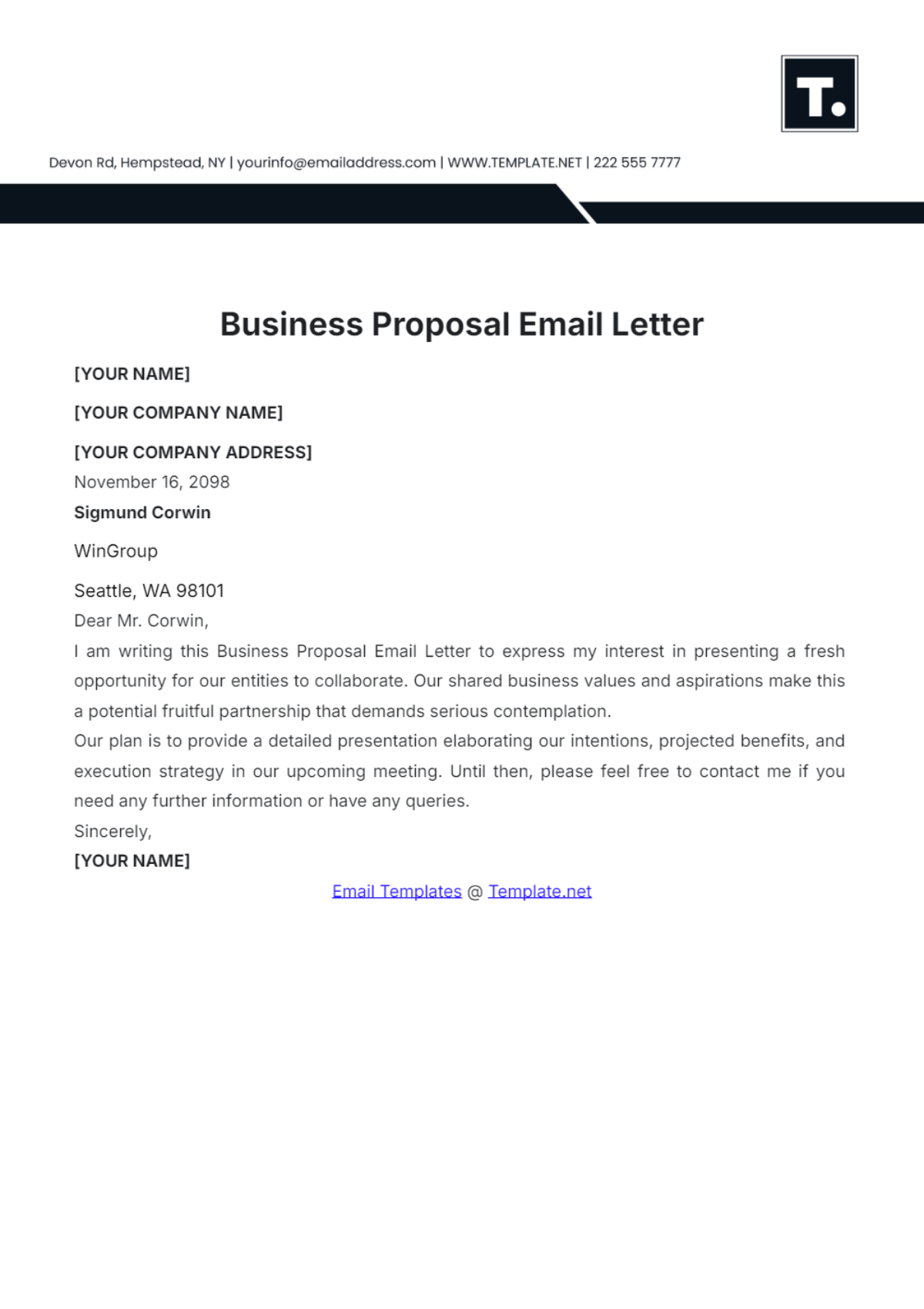 Business Proposal Email Letter Template