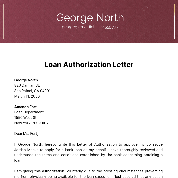 Free Loan Authorization Letter Template