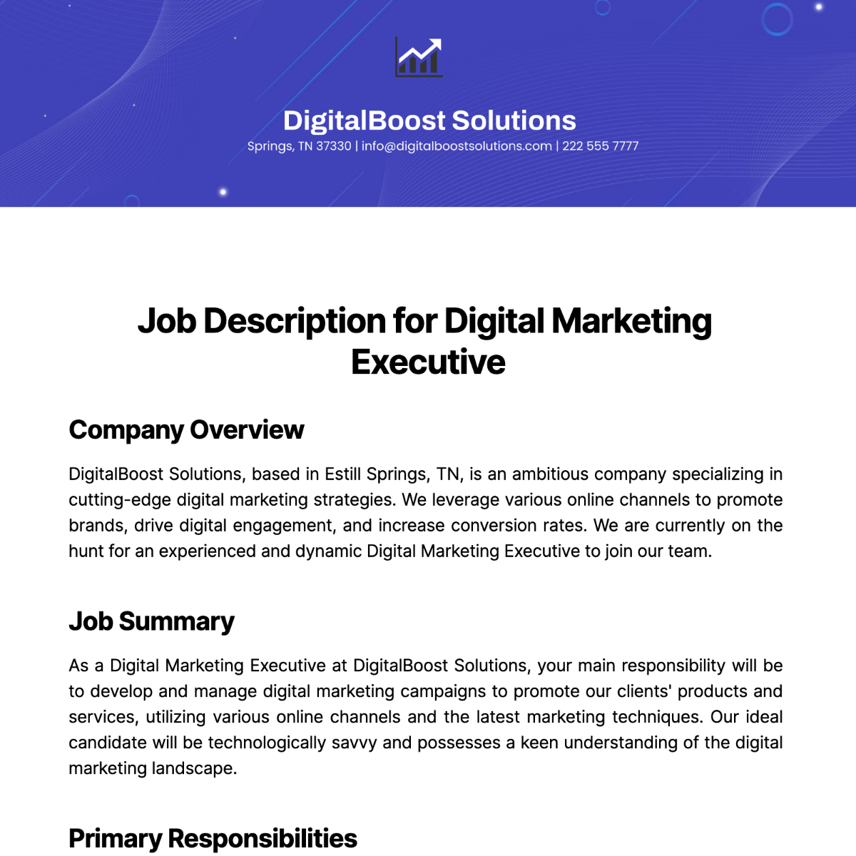 Job Description for Digital Marketing Executive Template