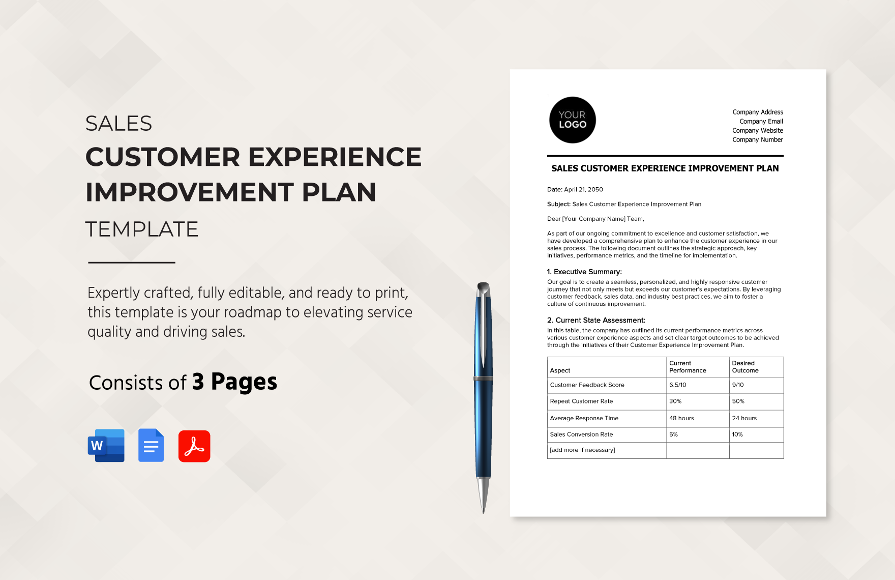 Sales Customer Experience Improvement Plan Template