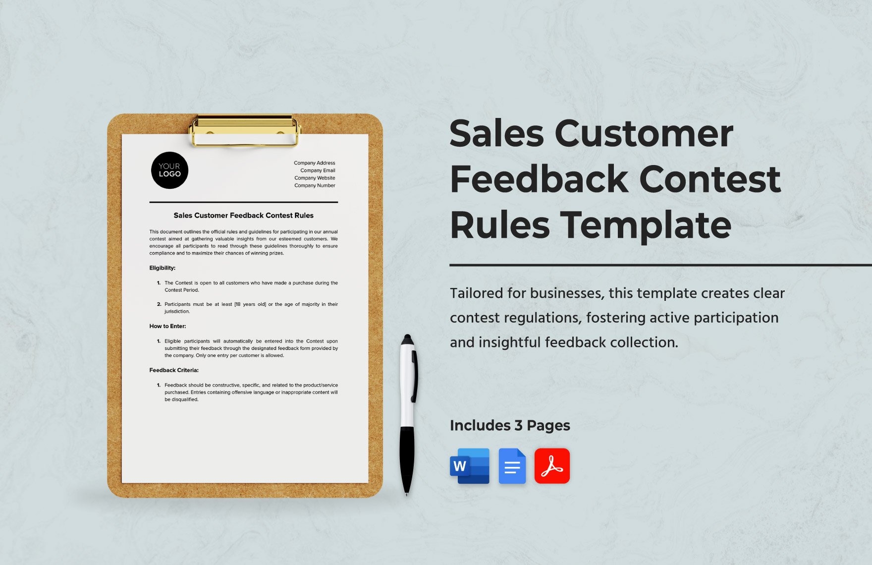 Sales Customer Feedback Contest Rules Template in Word, Google Docs, PDF