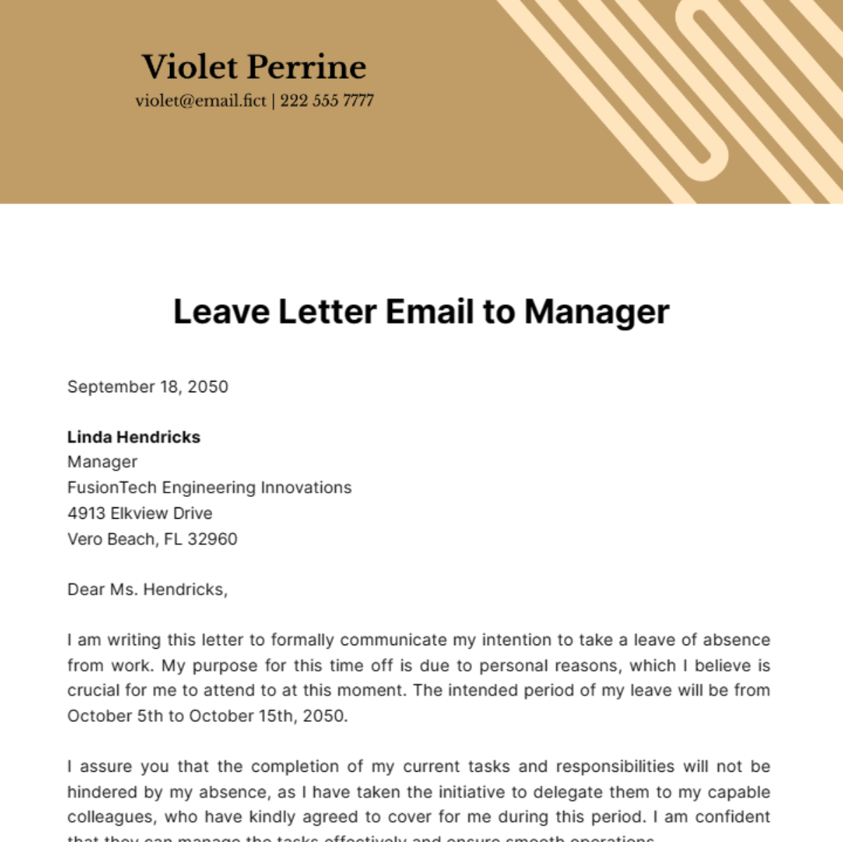 Leave Letter Email to Manager Template
