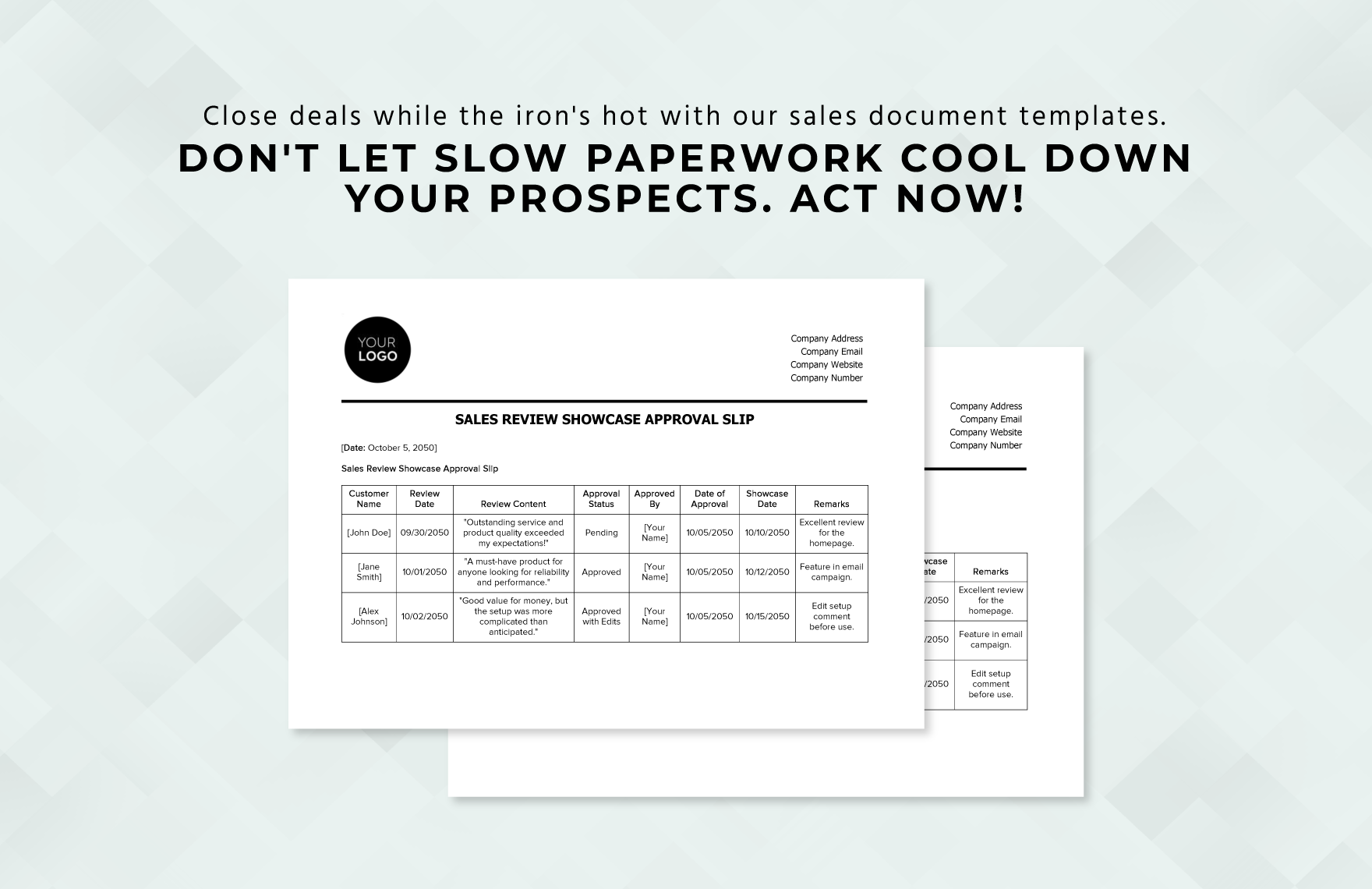 Sales Review Showcase Approval Slip Template