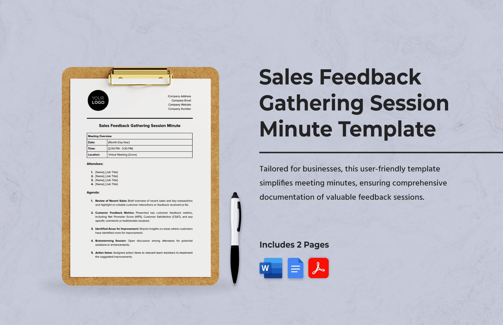 Sales Feedback Gathering Session Minute Template in Word, Google Docs, PDF