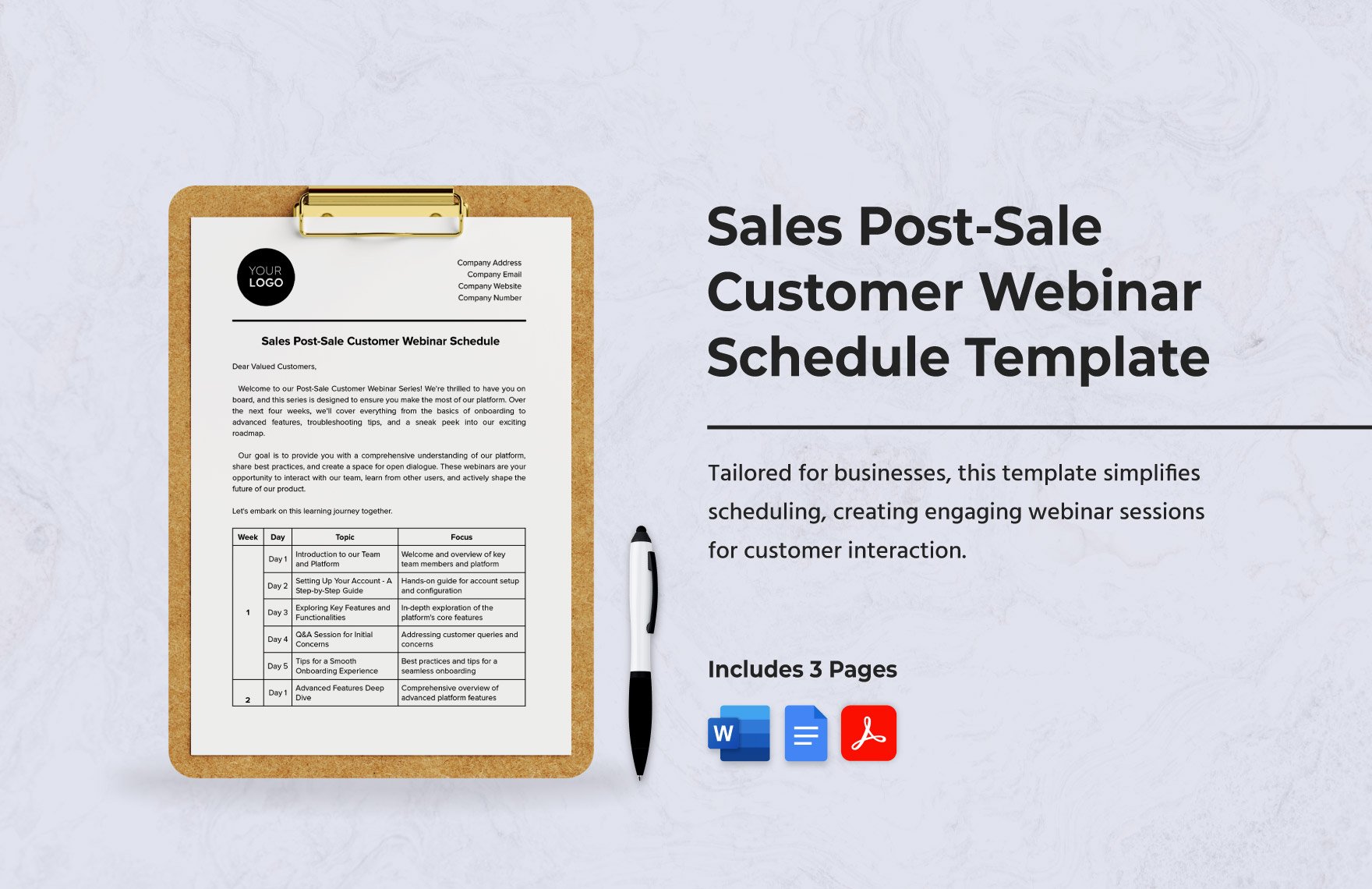 Sales Post-Sale Customer Webinar Schedule Template in Word, Google Docs, PDF