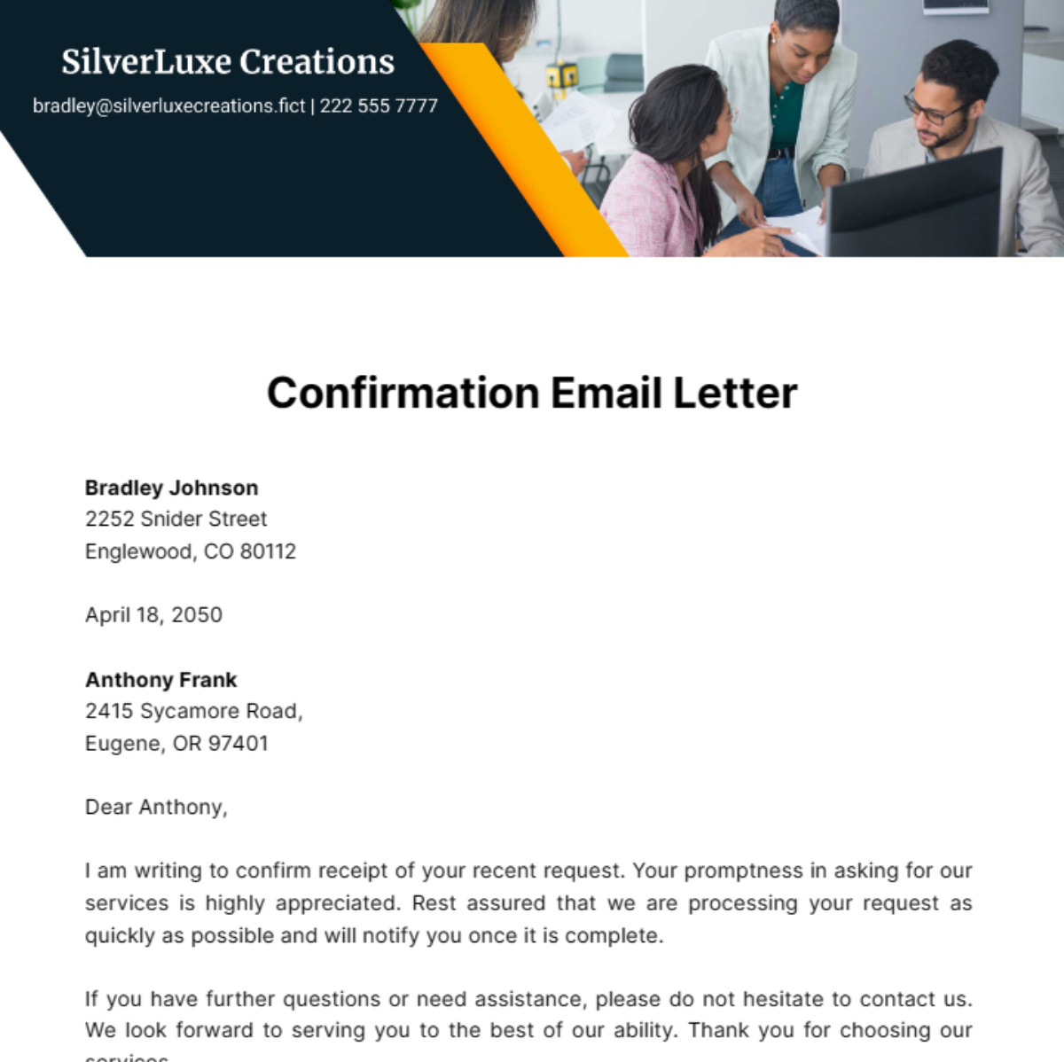 Confirmation Email Letter Template