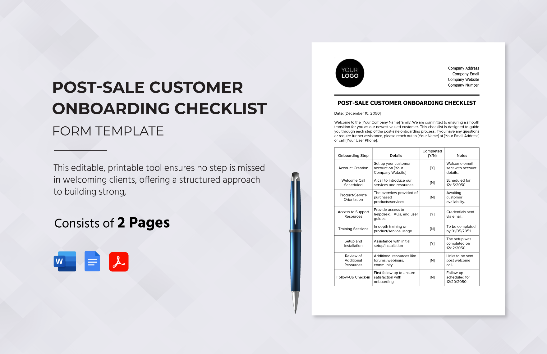 Post-Sale Customer Onboarding Checklist Template