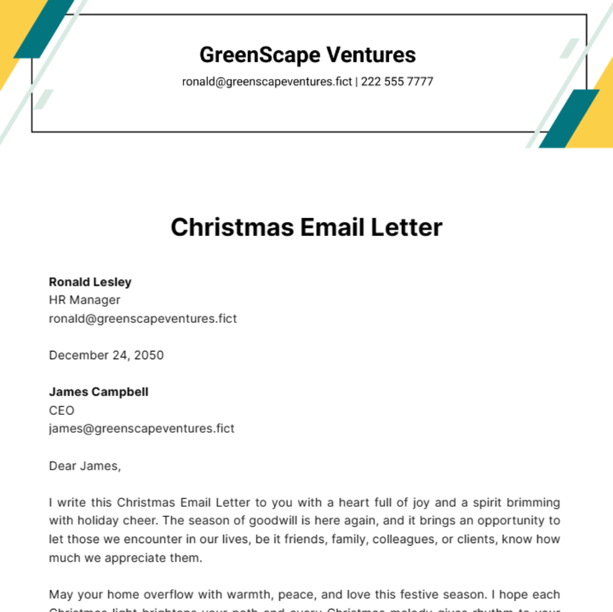 Christmas Email Letter Template