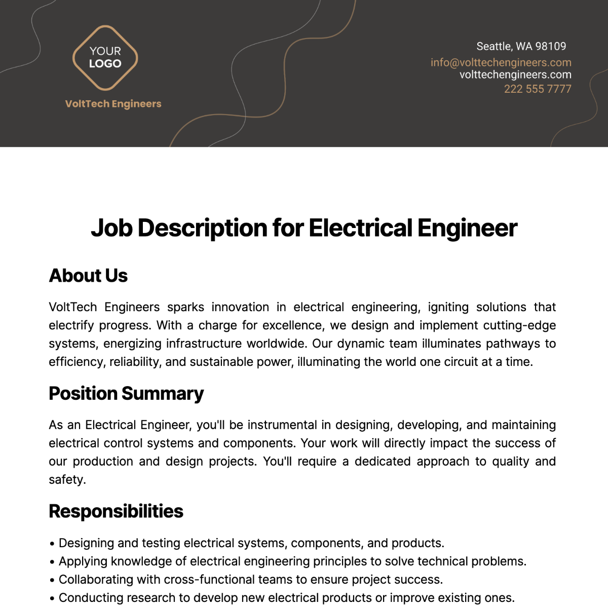 Job Description for Electrical Engineer Template