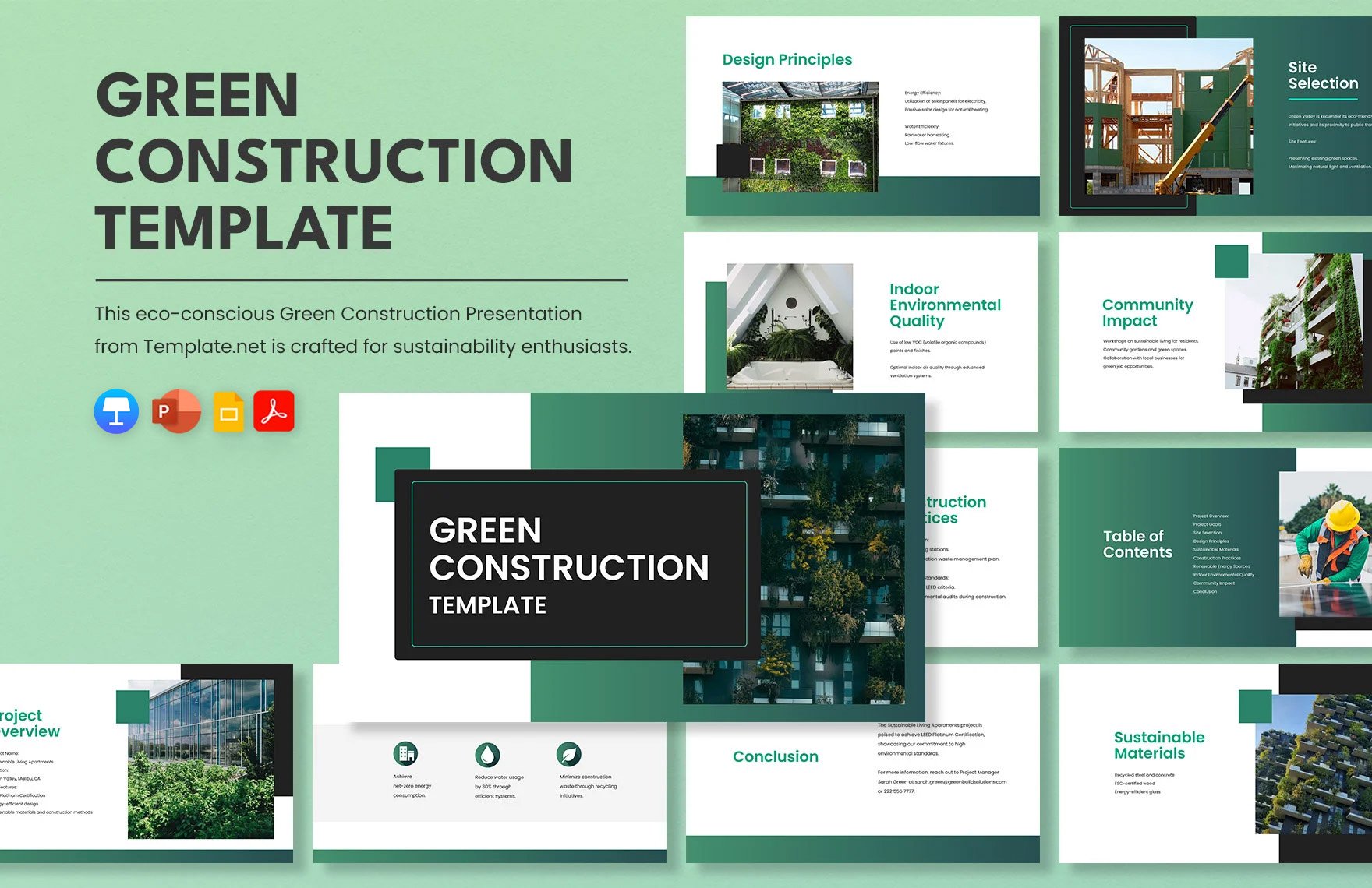 Green Construction Template in PDF, PowerPoint, Google Slides, Apple Keynote