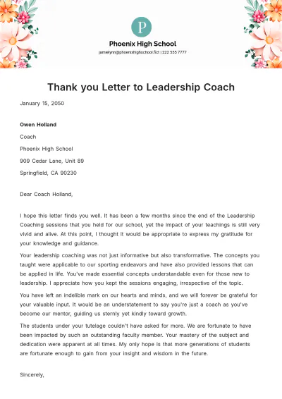 Free Thank you Letter to Leadership Coach Template to Edit Online