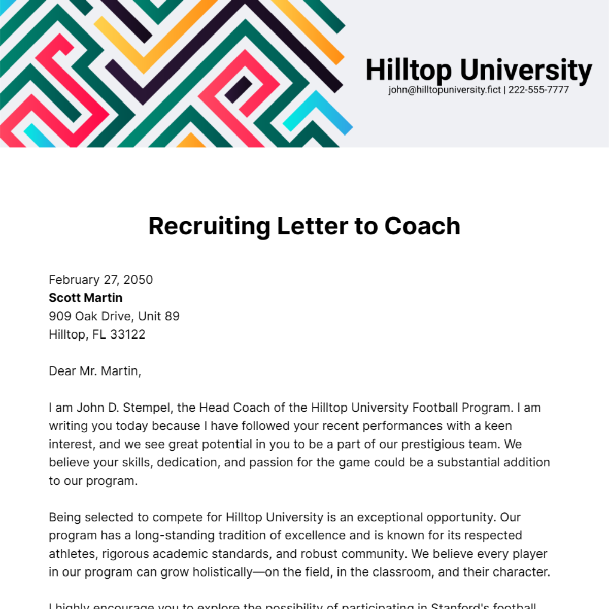 Free Recruiting Letter to Coach Template