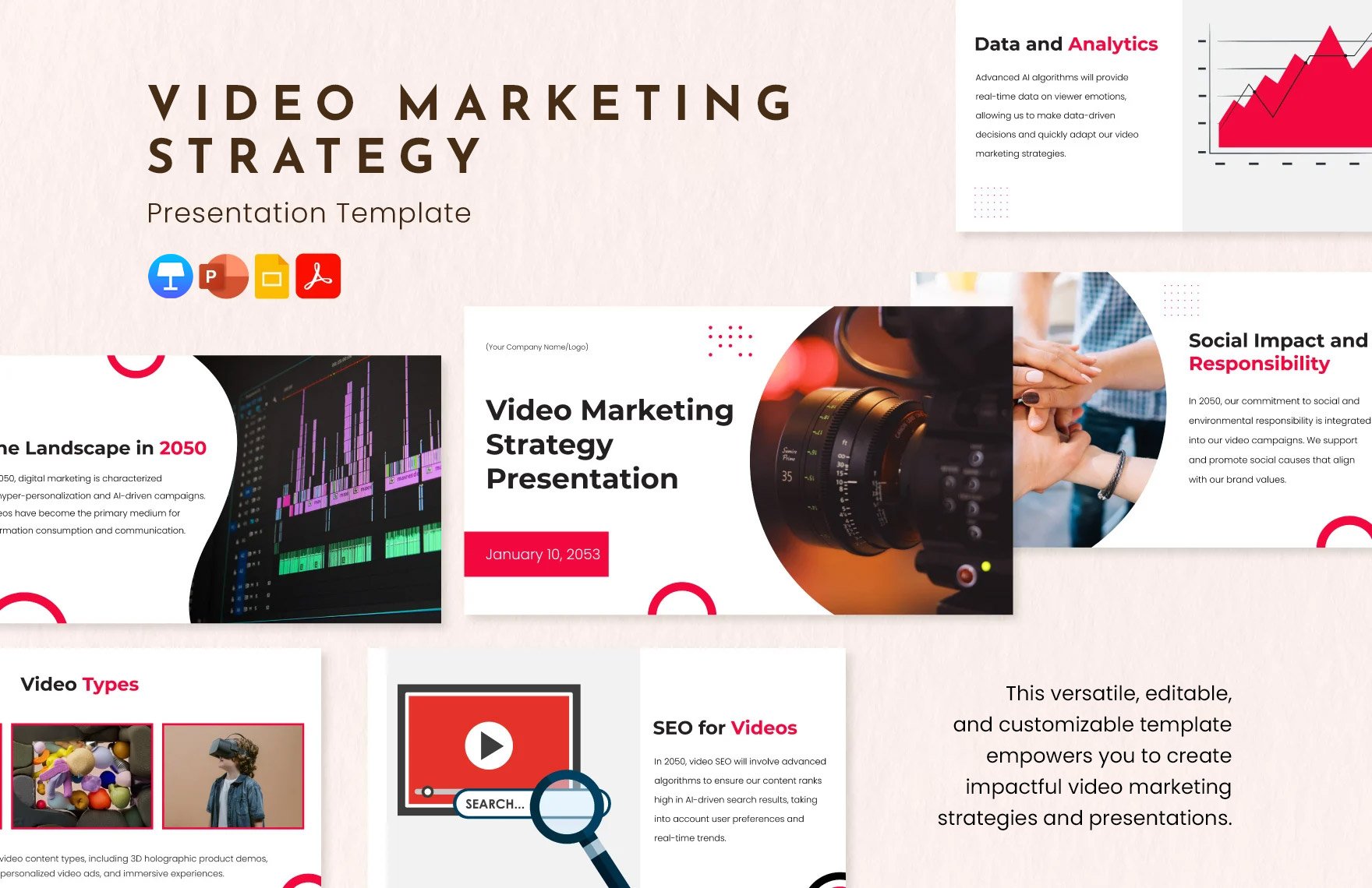Video Marketing Strategy Presentation Template in PDF, PowerPoint, Google Slides, Apple Keynote