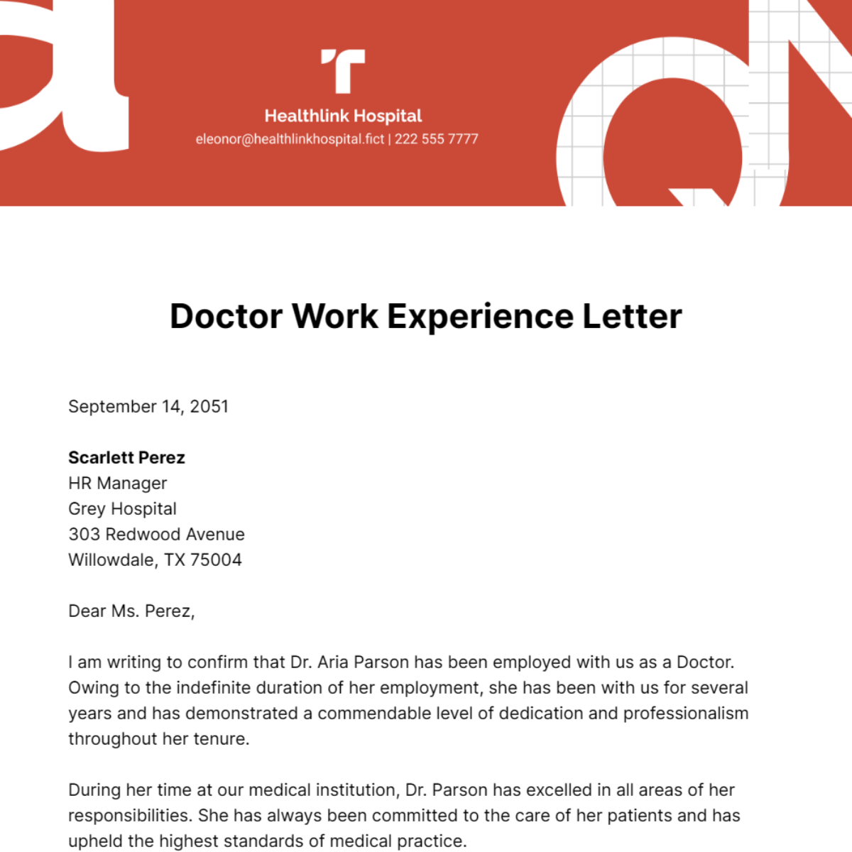 Free Doctor Work Experience Letter Template