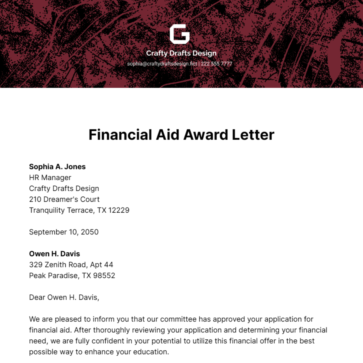 Financial Aid Award Letter Template
