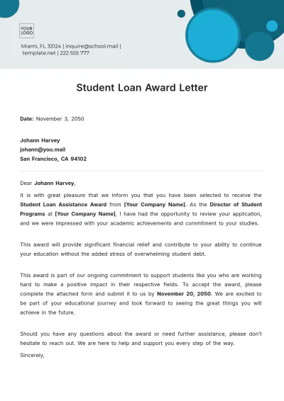 Free Student Loan Award Letter Template to Edit Online