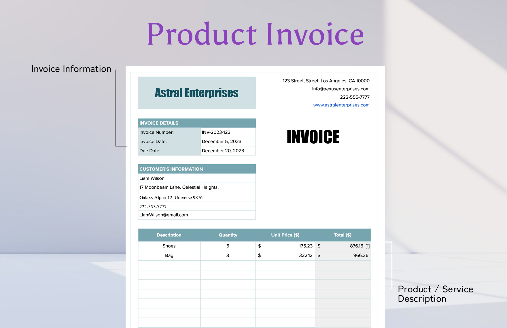 Product Invoice Template