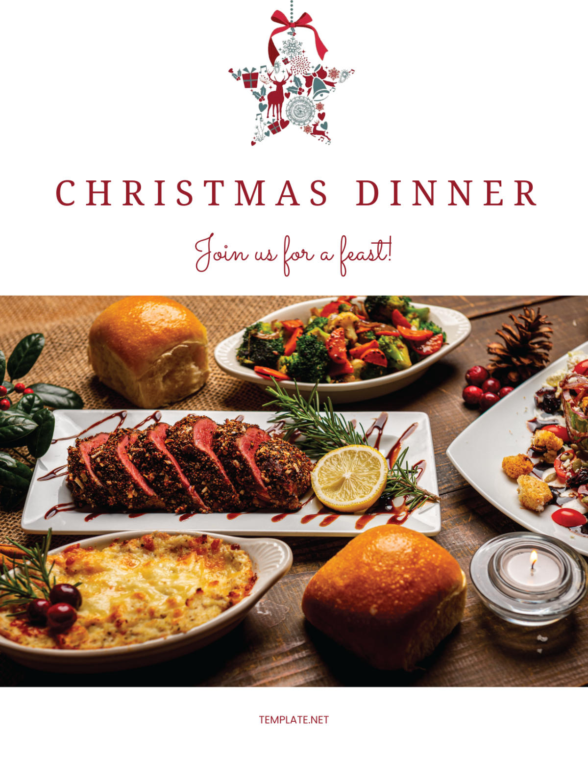 Christmas Dinner Invitation Flyer Template