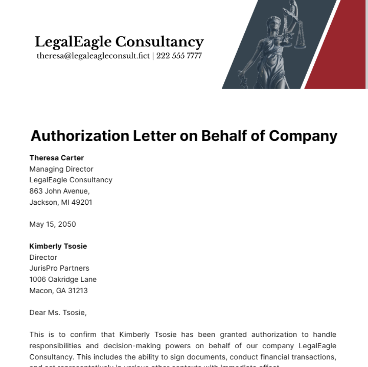 Free Authorization Letter Behalf of Company Template