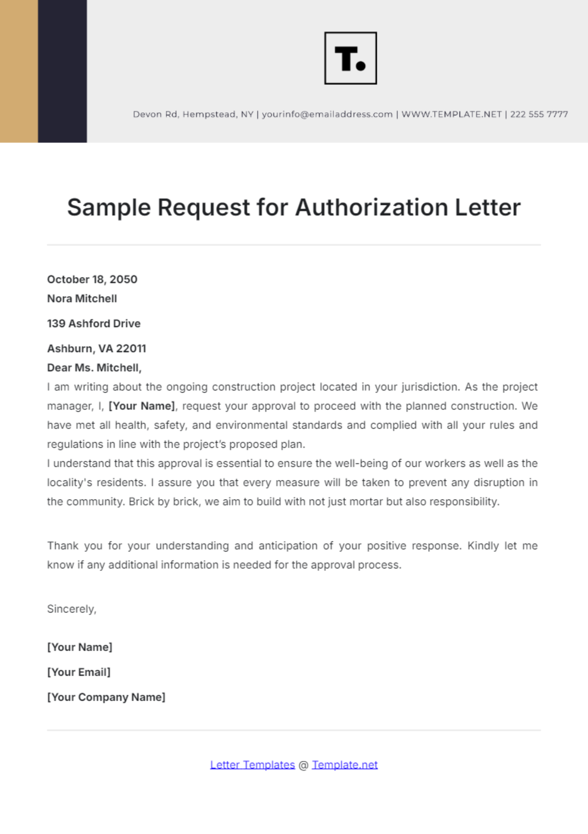 Sample Request for Authorization Letter Template - Edit Online & Download