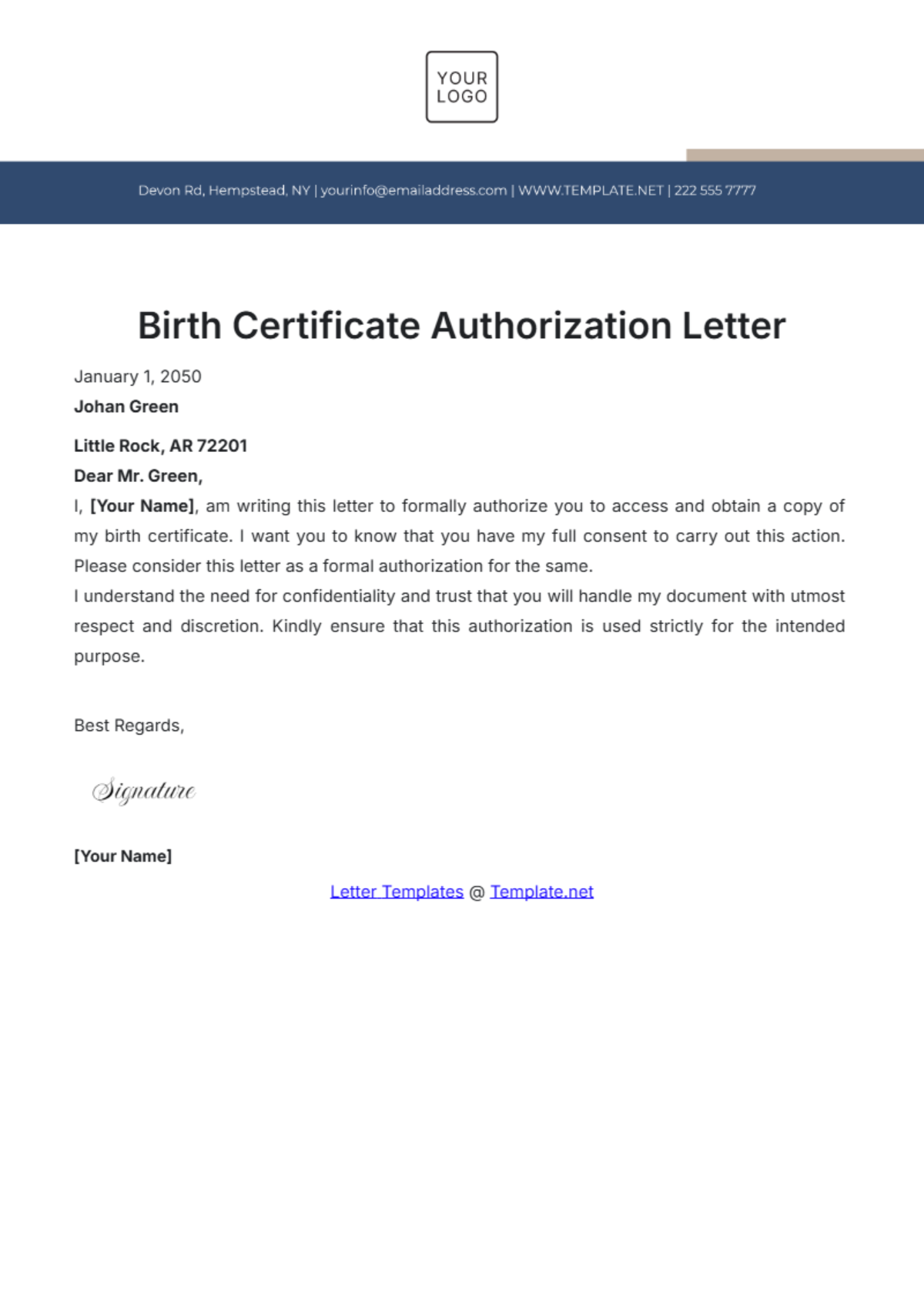 Birth Certificate Authorization Letter Template - Edit Online & Download