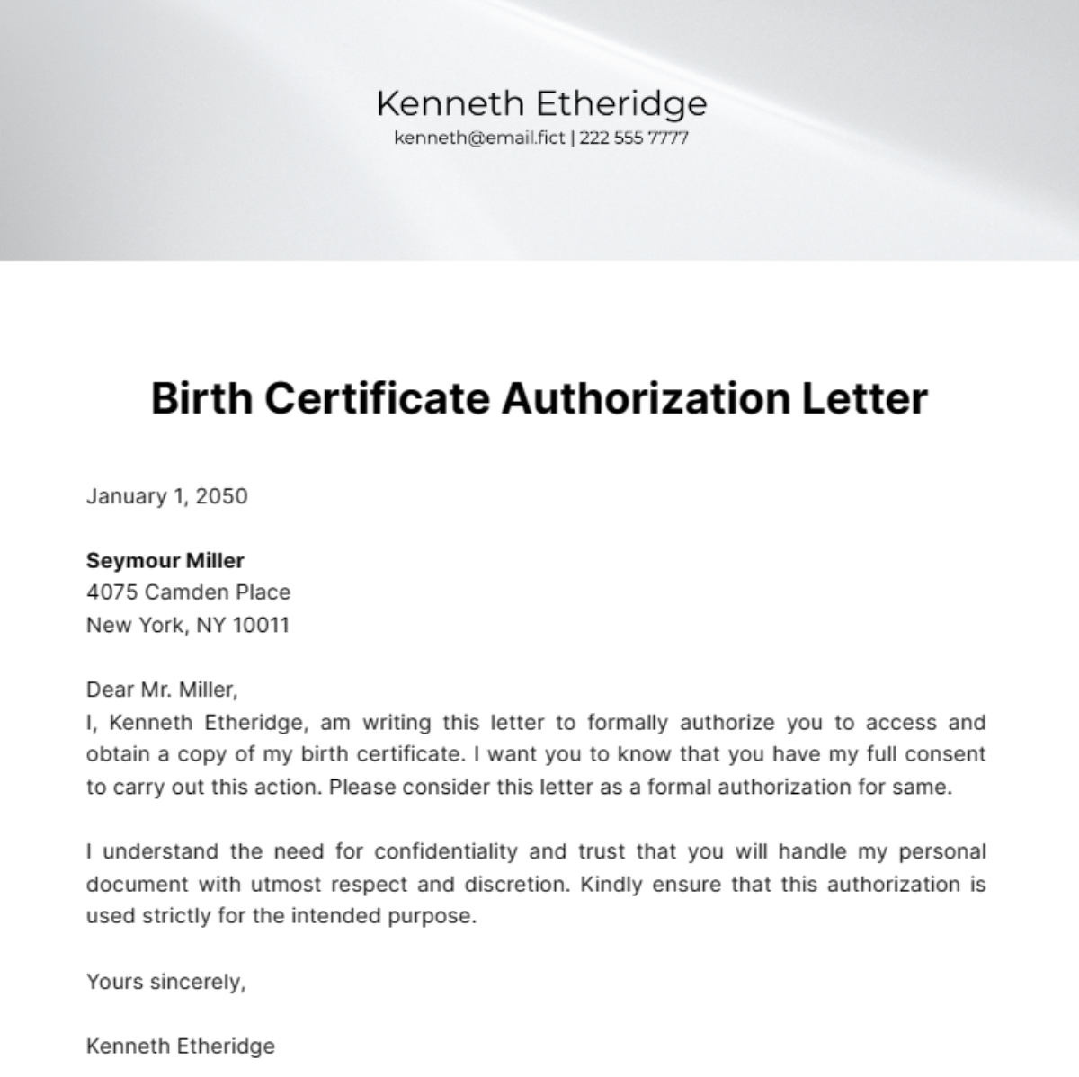 Birth Certificate Authorization Letter Template