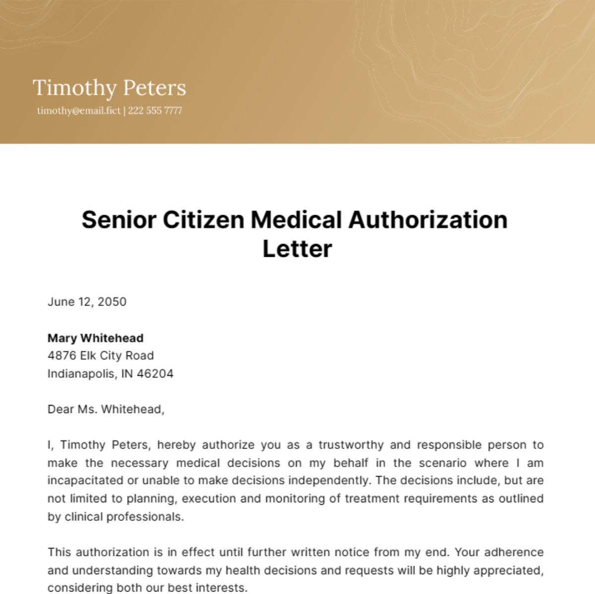 Senior Citizen Authorization Letter Template