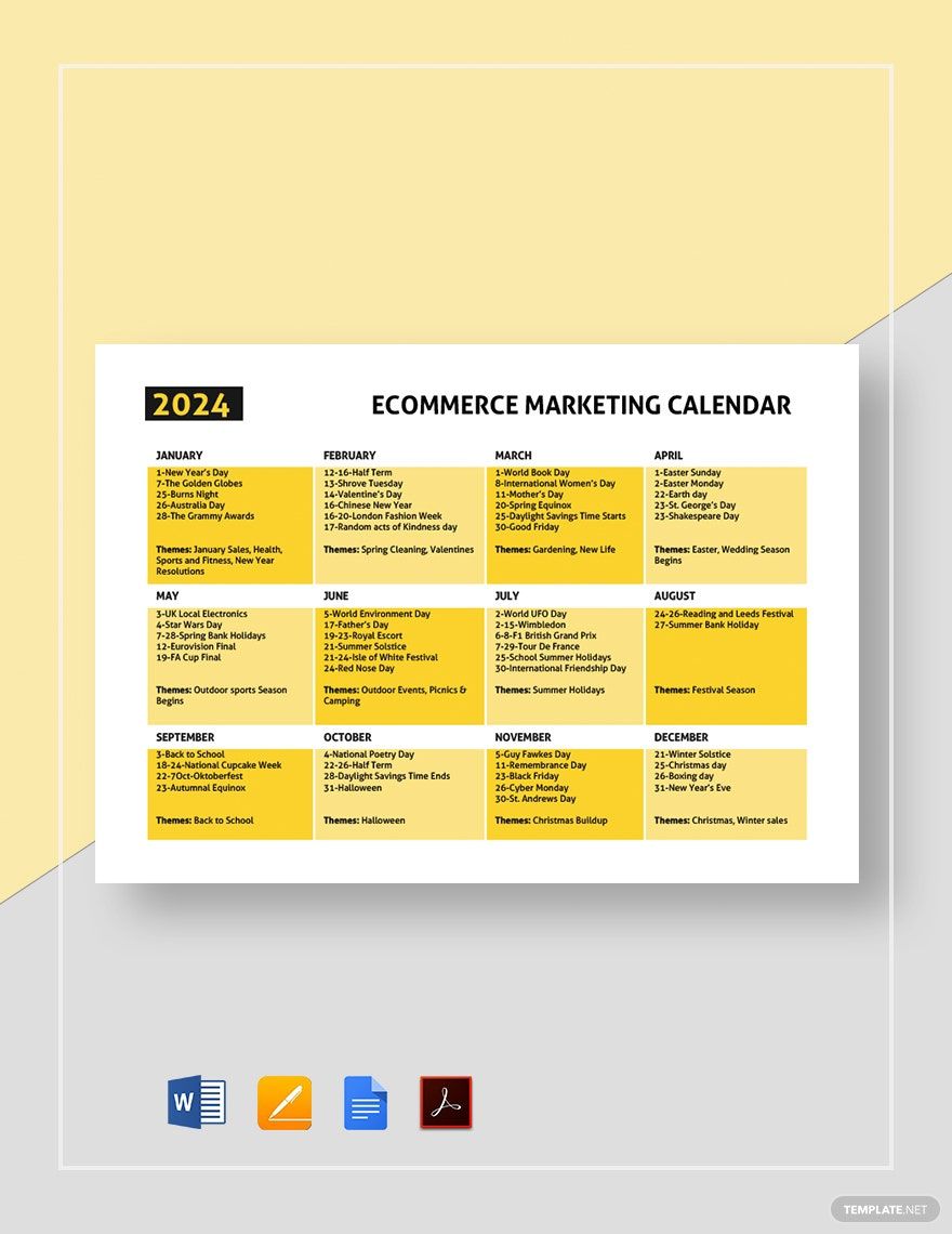 Marketing Calendar Template in Word, Pages, Google Docs, PDF