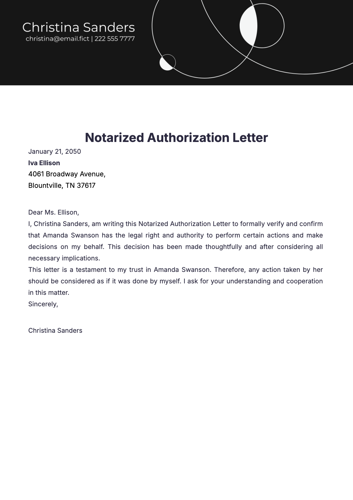 Notarized Authorization Letter Format Template - Edit Online & Download