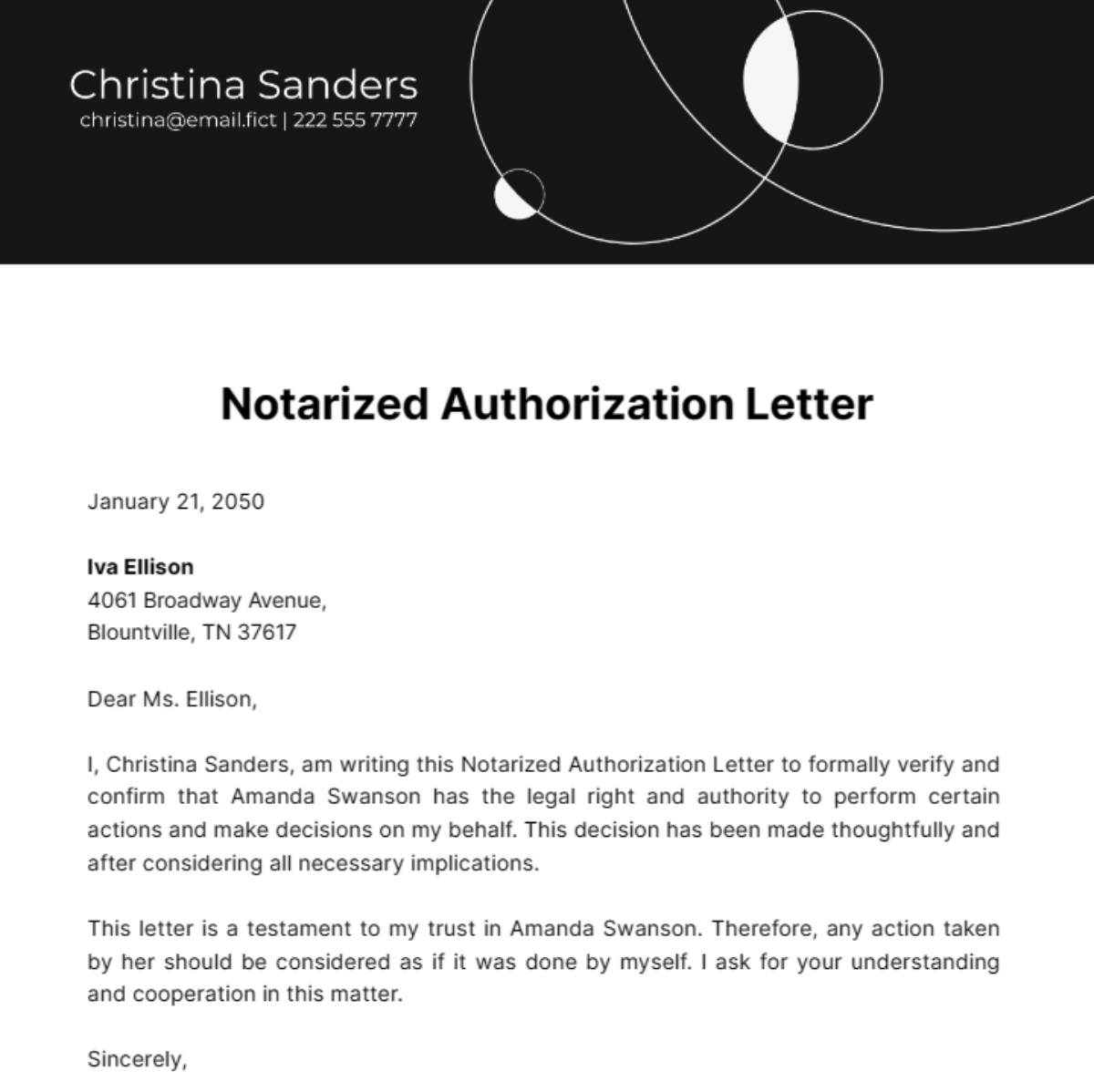 Notarized Authorization Letter Template