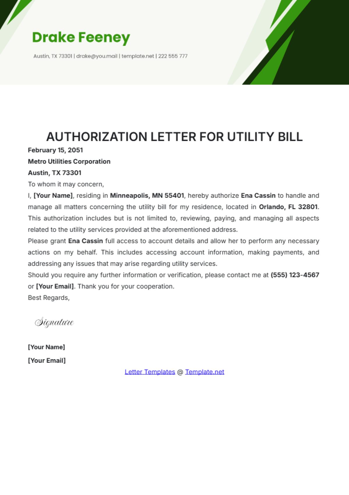 Authorization Letter for Utility Bill Template - Edit Online & Download