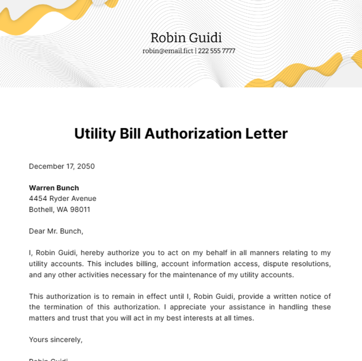 Utility Bill Authorization Letter Template