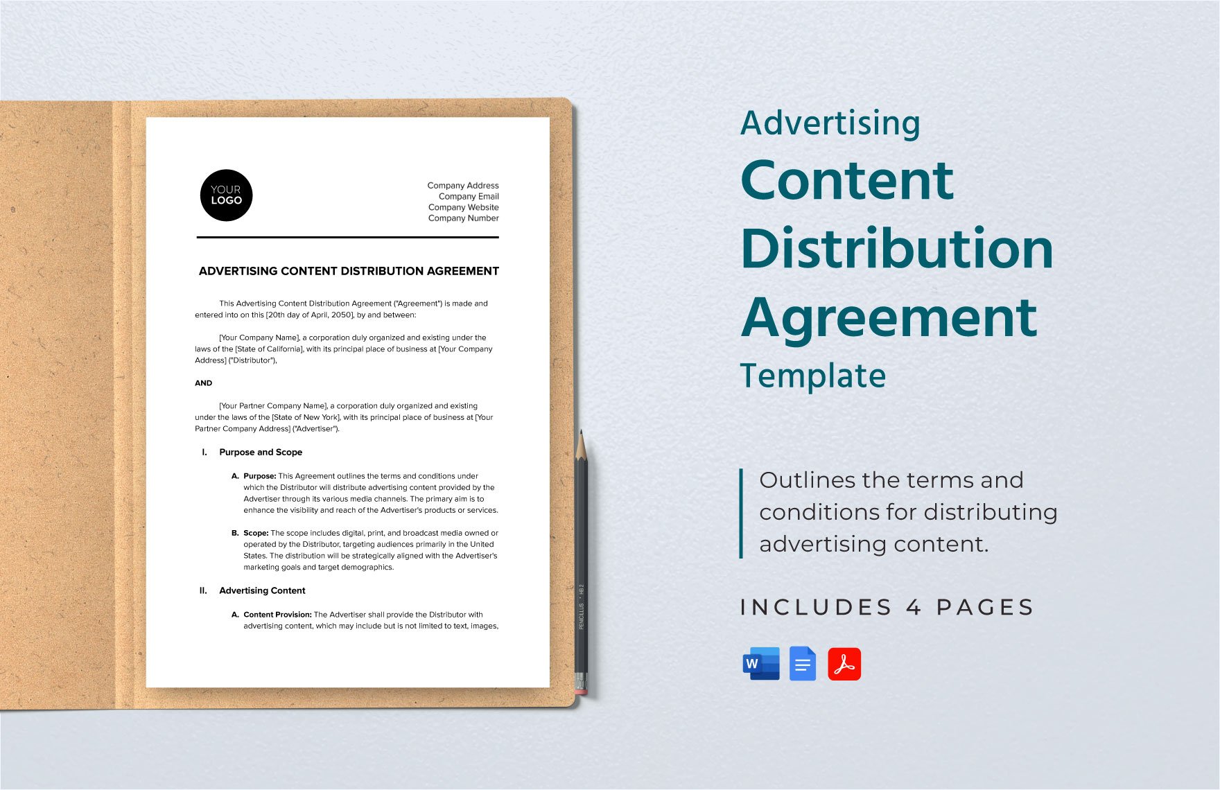Advertising Content Distribution Agreement Template in Word, Google Docs, PDF