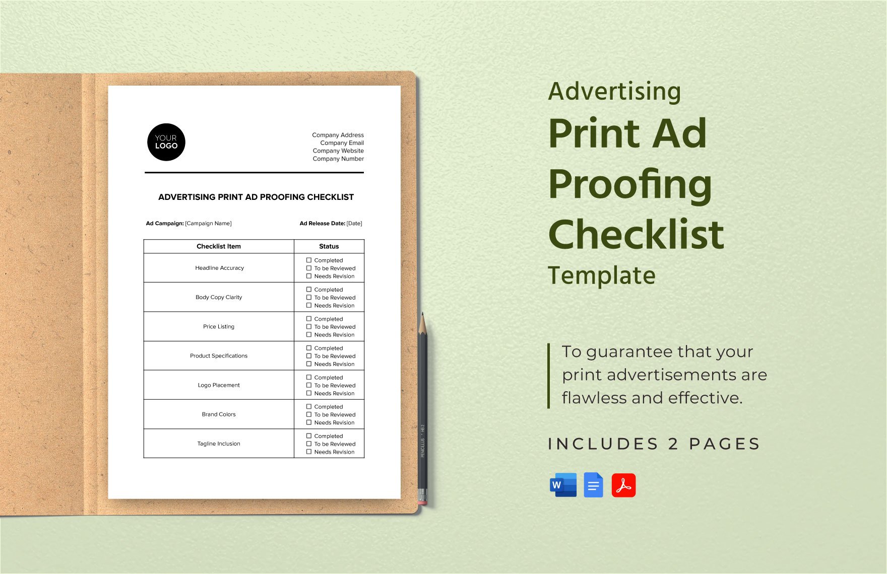 Advertising Print Ad Proofing Checklist Template in Word, Google Docs, PDF