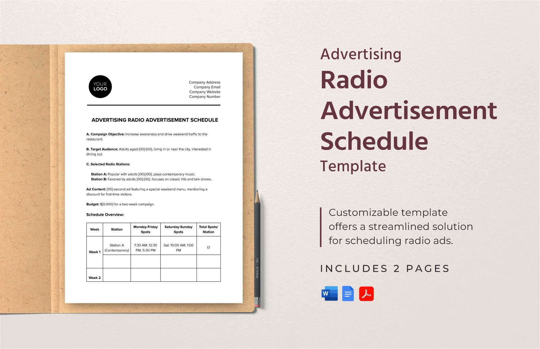 Advertising Radio Advertisement Schedule Template in Word, Google Docs, PDF