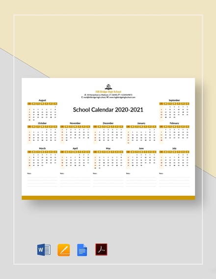 Editable School Calendar 