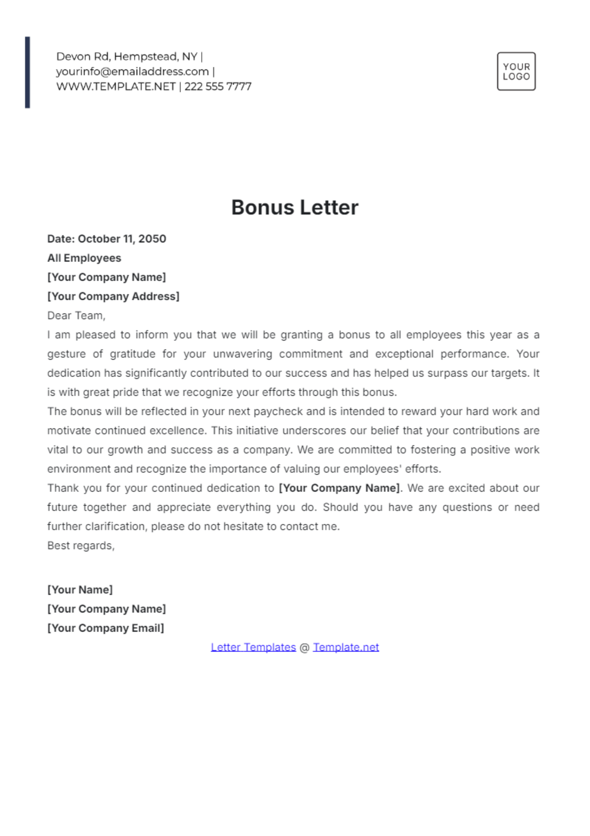 Bonus Letter Template - Edit Online & Download