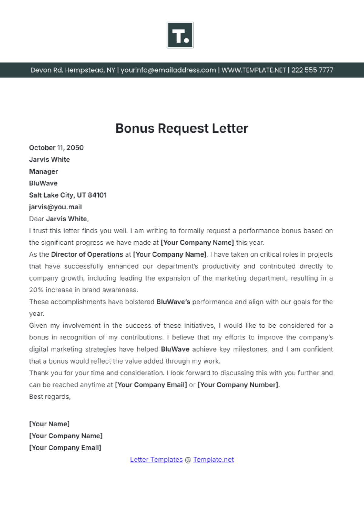 Bonus Request Letter Template - Edit Online & Download