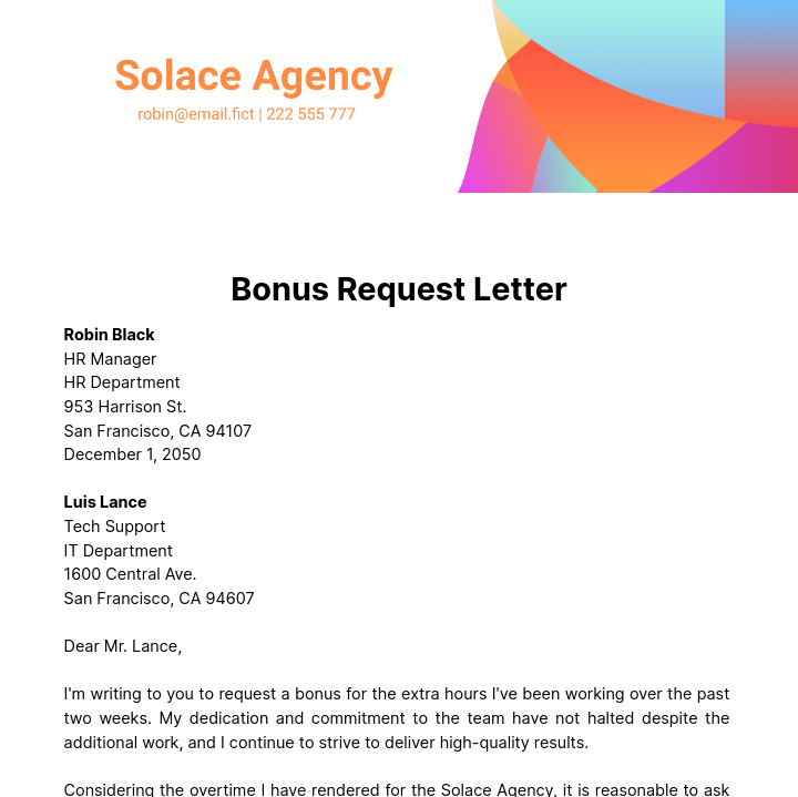 Bonus Request Letter Template
