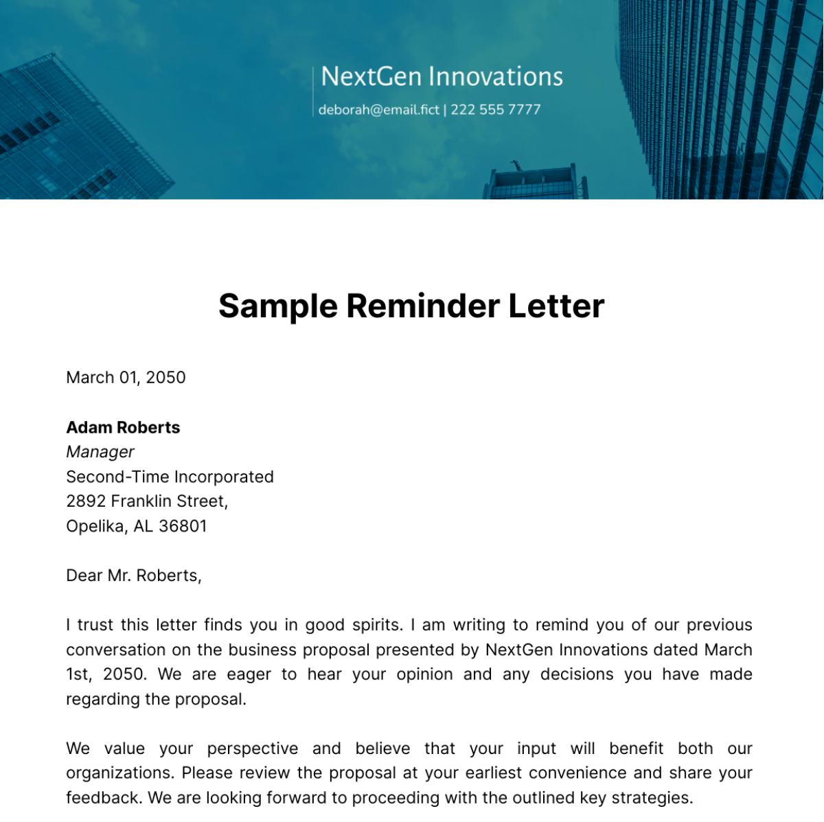 Free Sample Reminder Letter Template