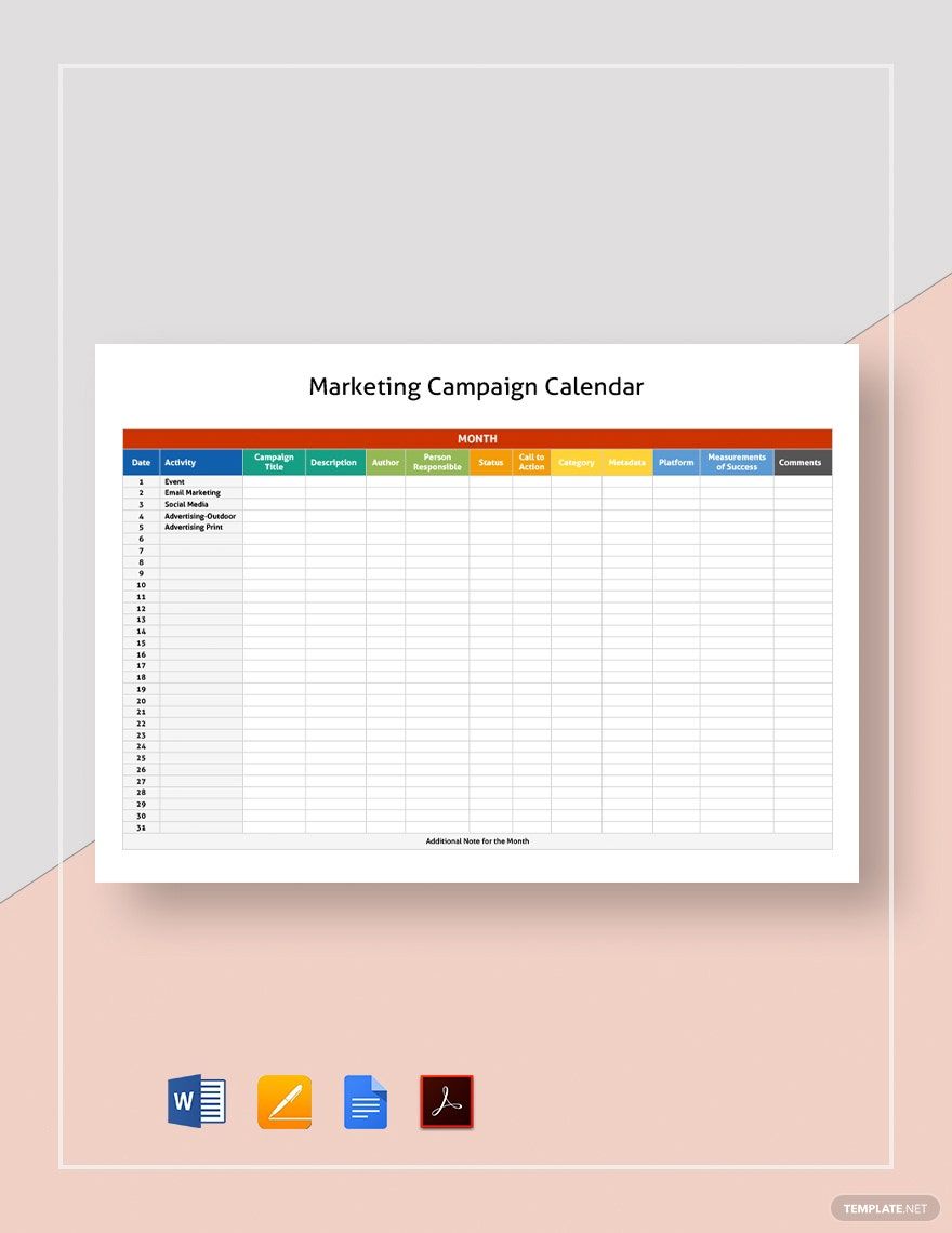 Marketing Campaign Calendar Template