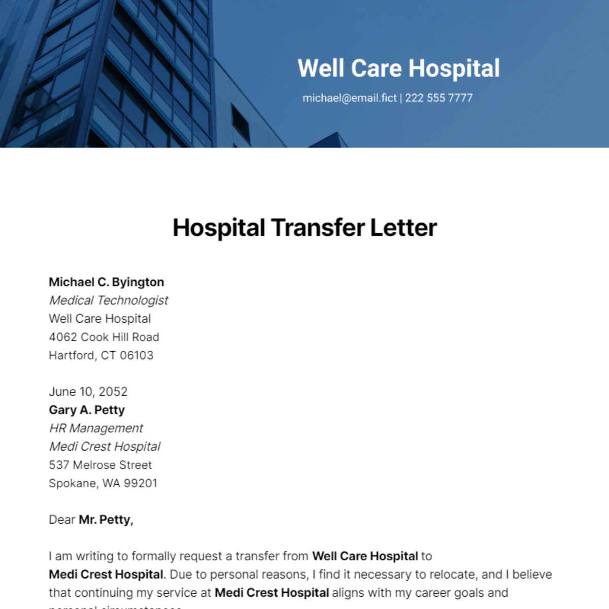 Free Hospital Transfer Letter Template