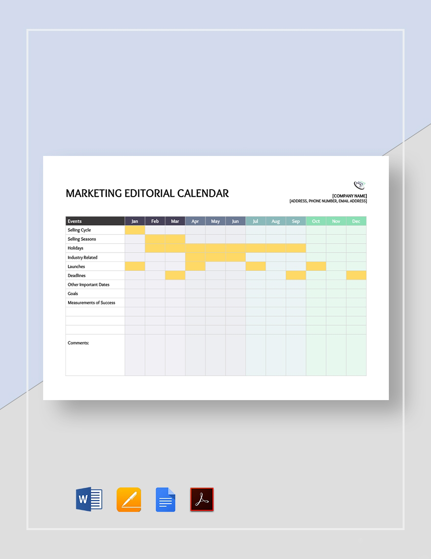 Marketing Editorial Calendar Template