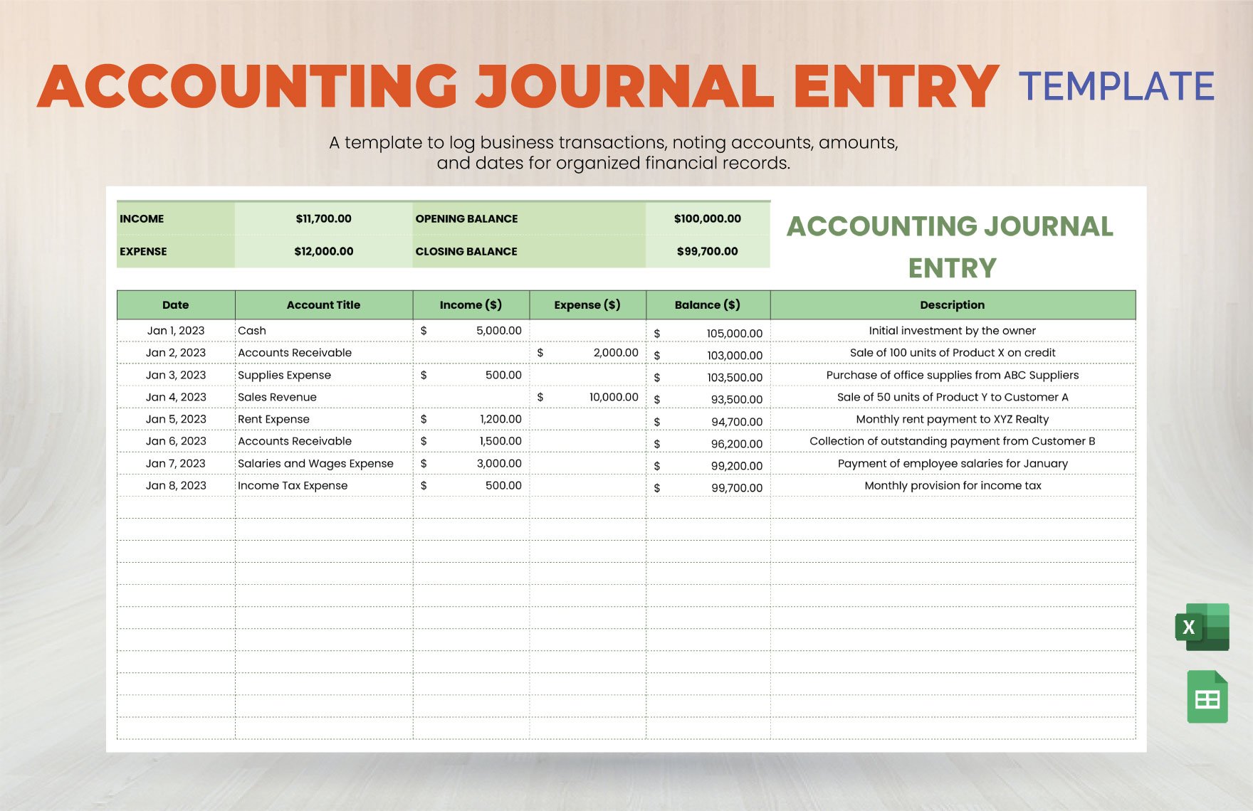 Accounting Journal Entry Template