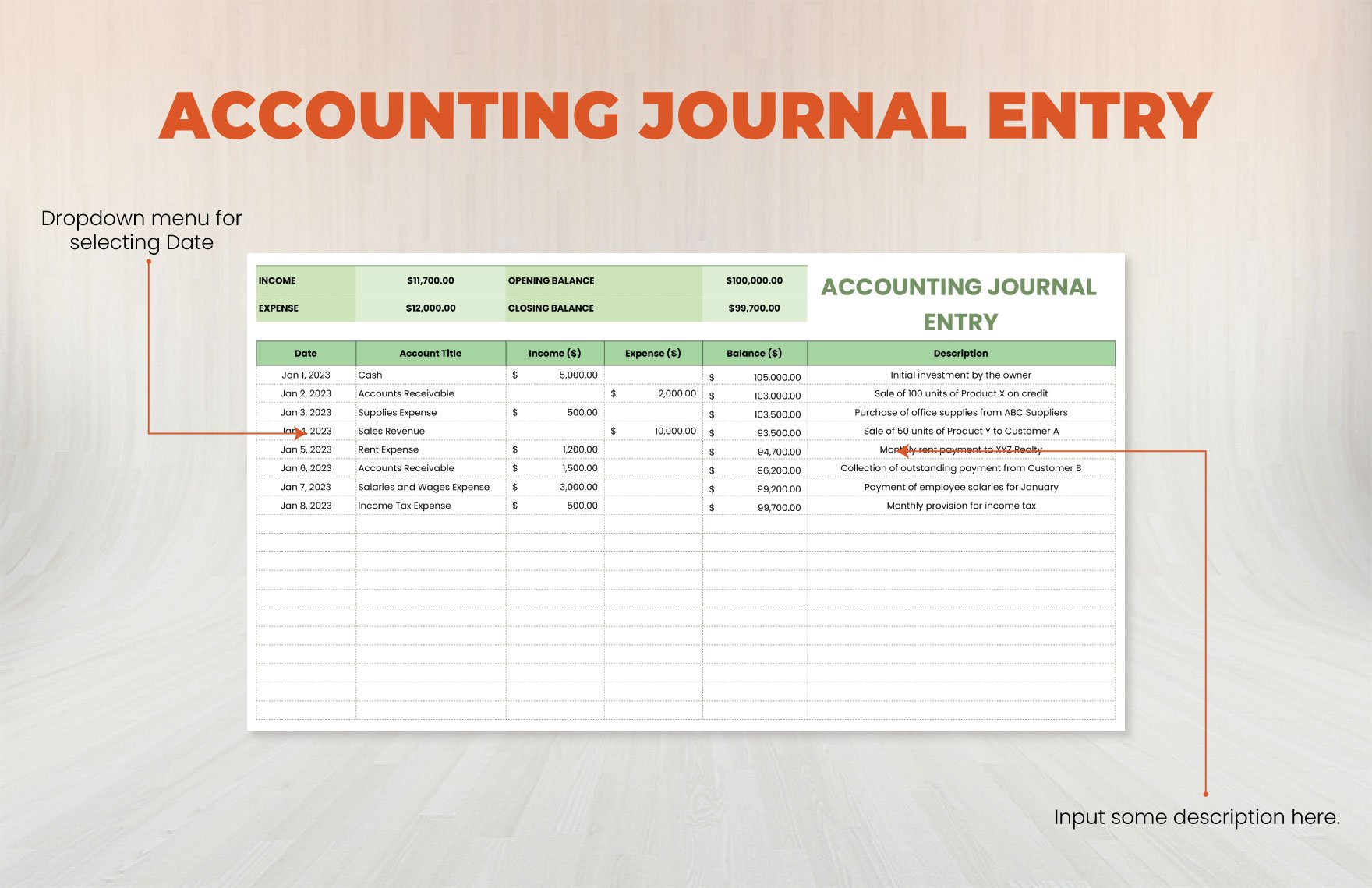 Accounting Journal Entry Template