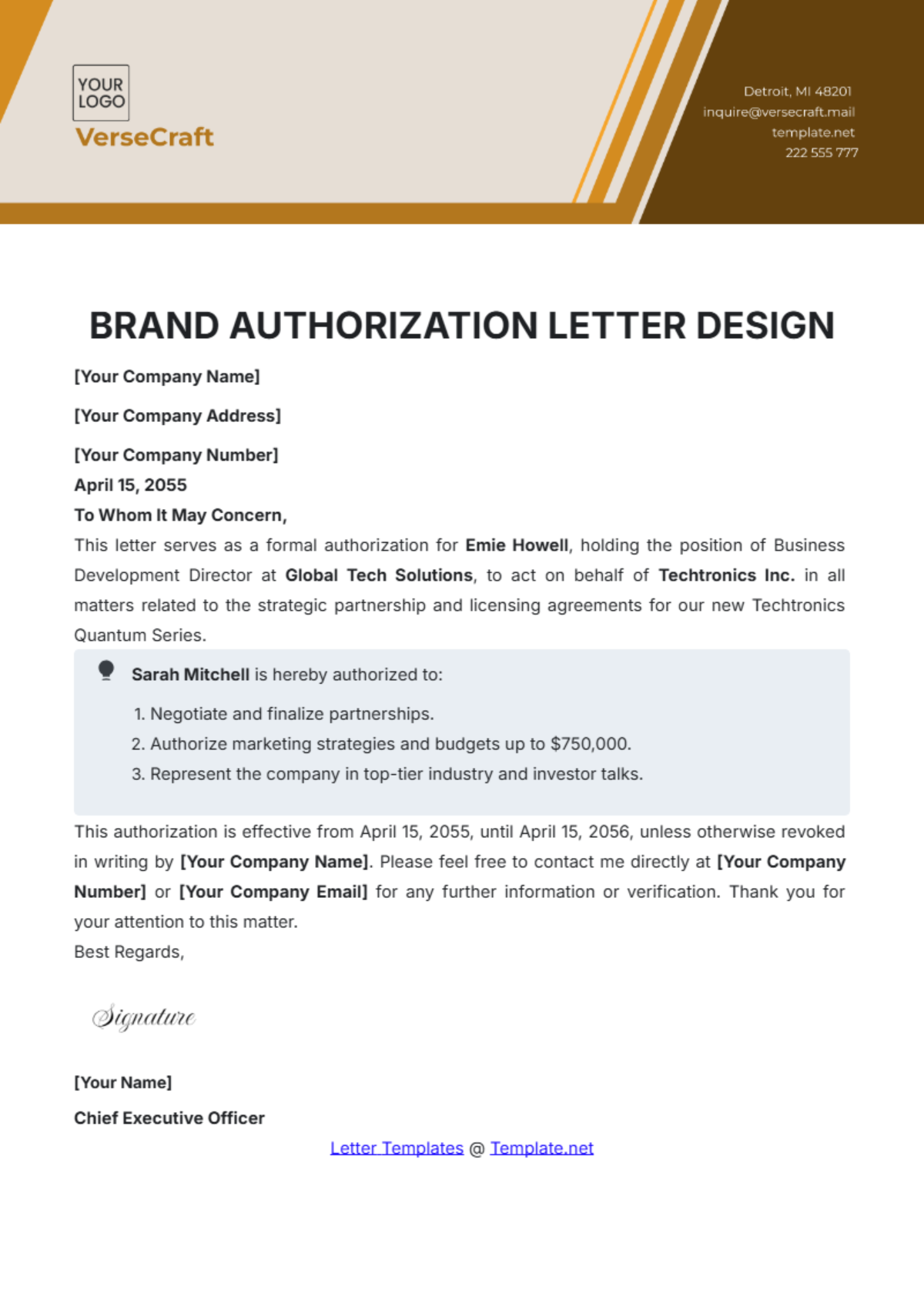 Brand Authorization Letter Design Template - Edit Online & Download