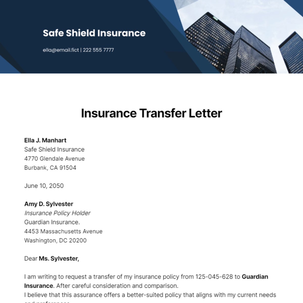 Free Insurance Transfer Letter Template